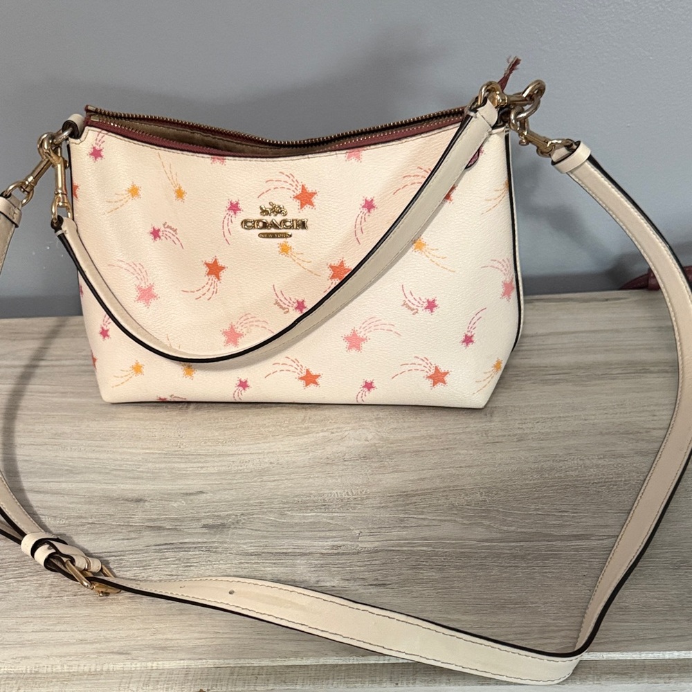 Coach Cream Crossbody Bag with Pink and Orange Stars